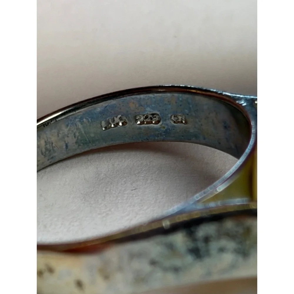 LUC Pearl Ring Sz 8.5 Silver 925 Sterling Iridescent Modernist Solitaire Lucoral